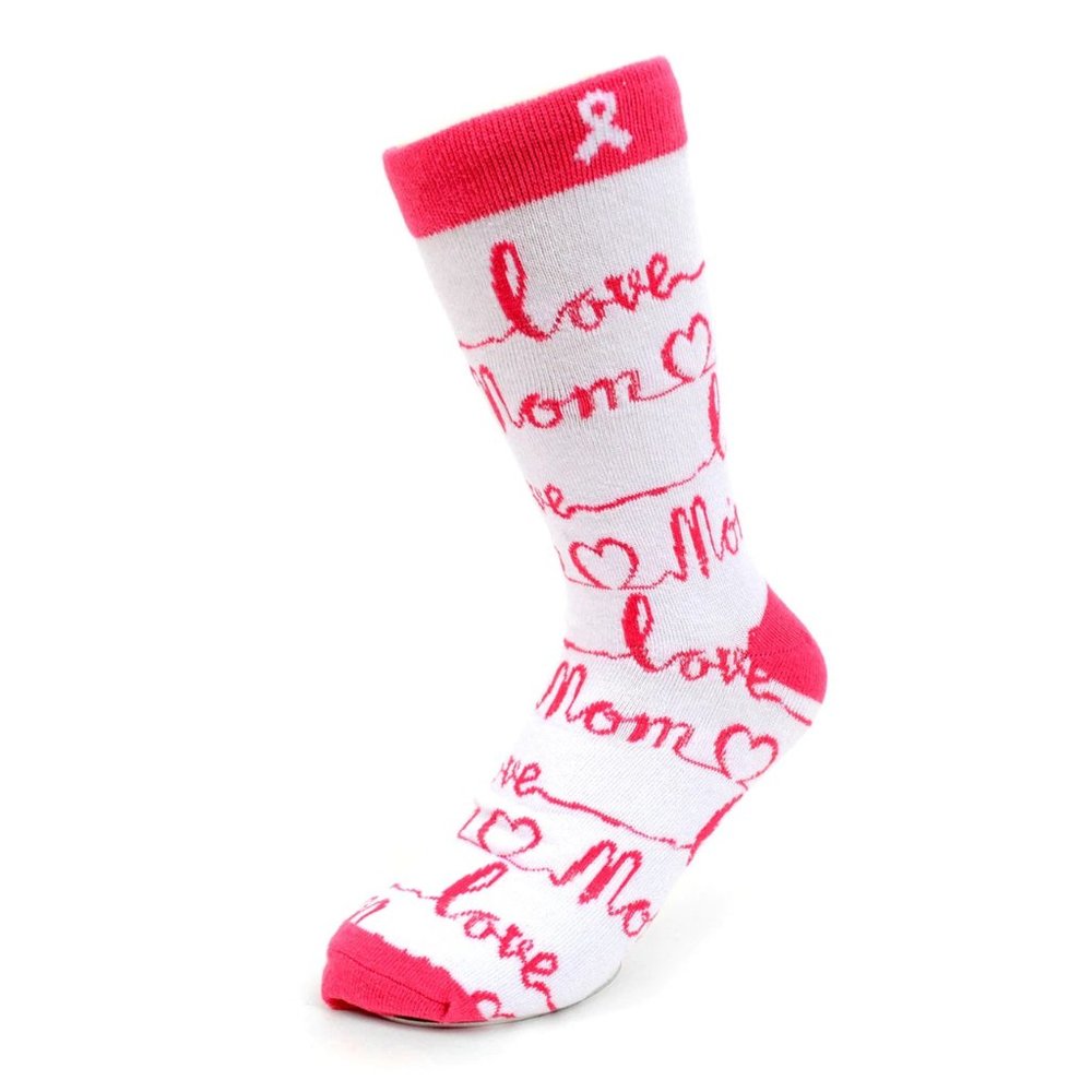 Women's Love Mom Pink Ribbon Novelty Socks
